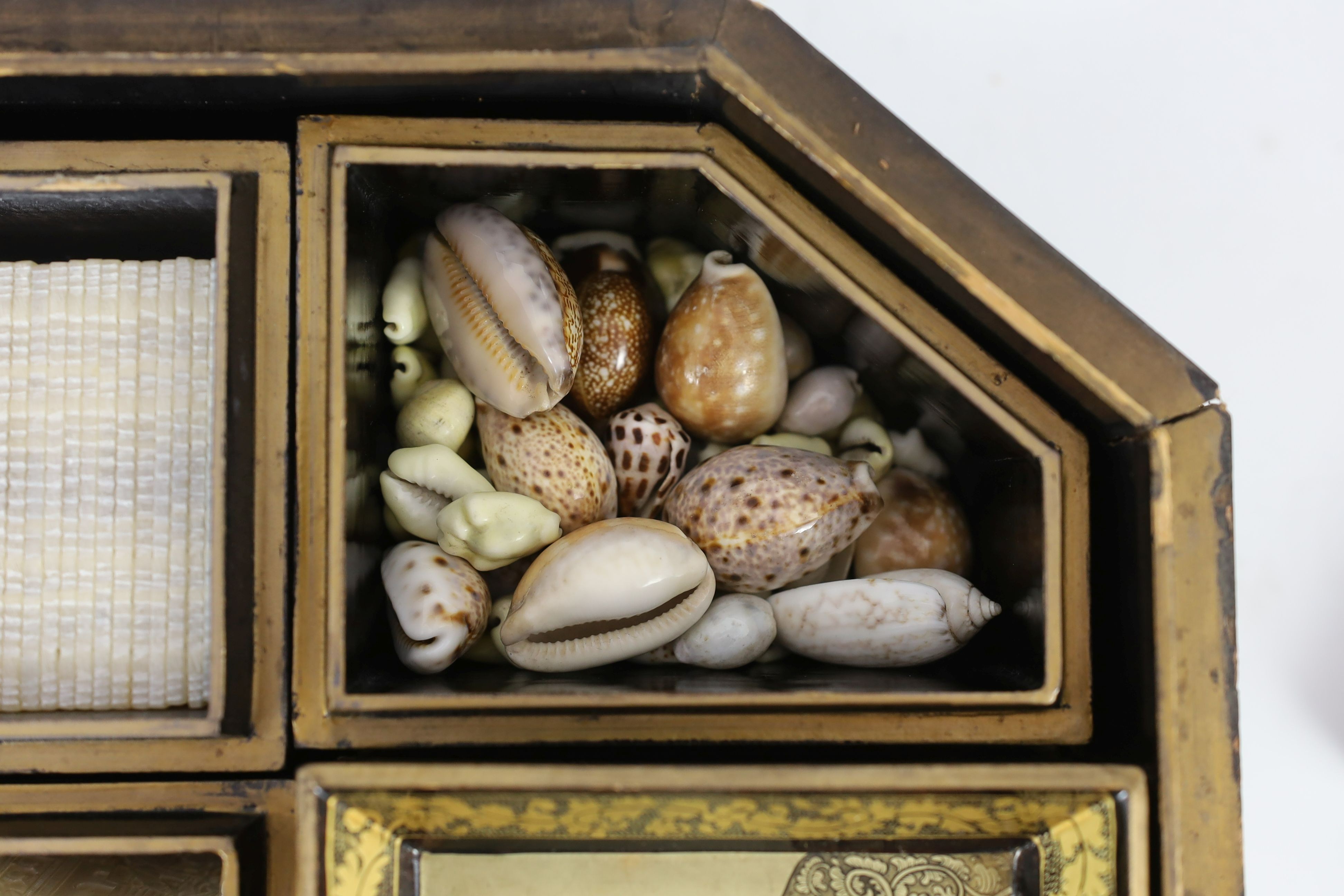 A Chinese gilt-decorated lacquer games box, mid 19th century, 37. 5 cm wide